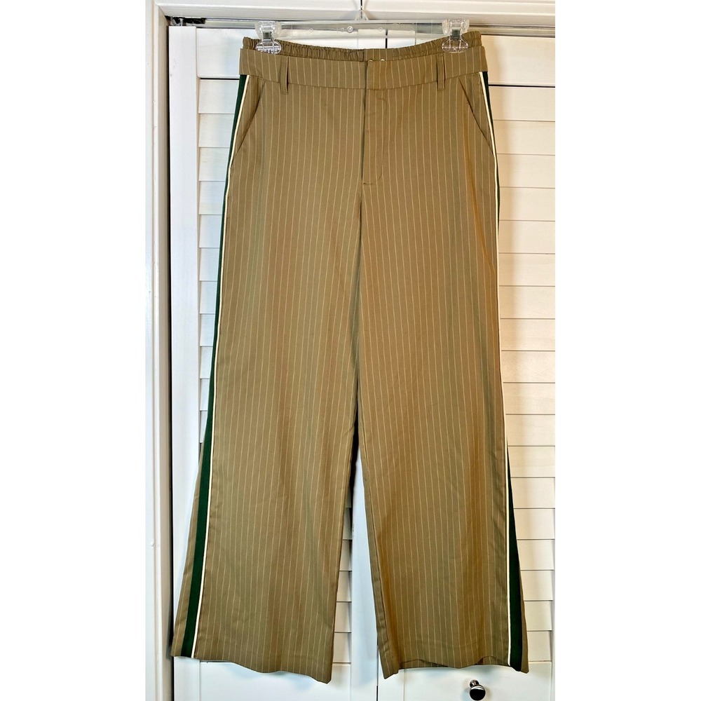 Zara Man Green Side Stripe Trousers Mens Brown Stripe Double Waistband Pants | M